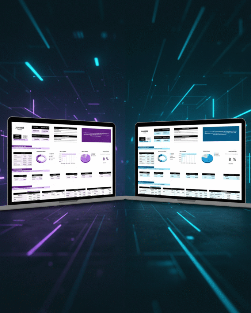 Présentation des 2 coloris : violet et bleu